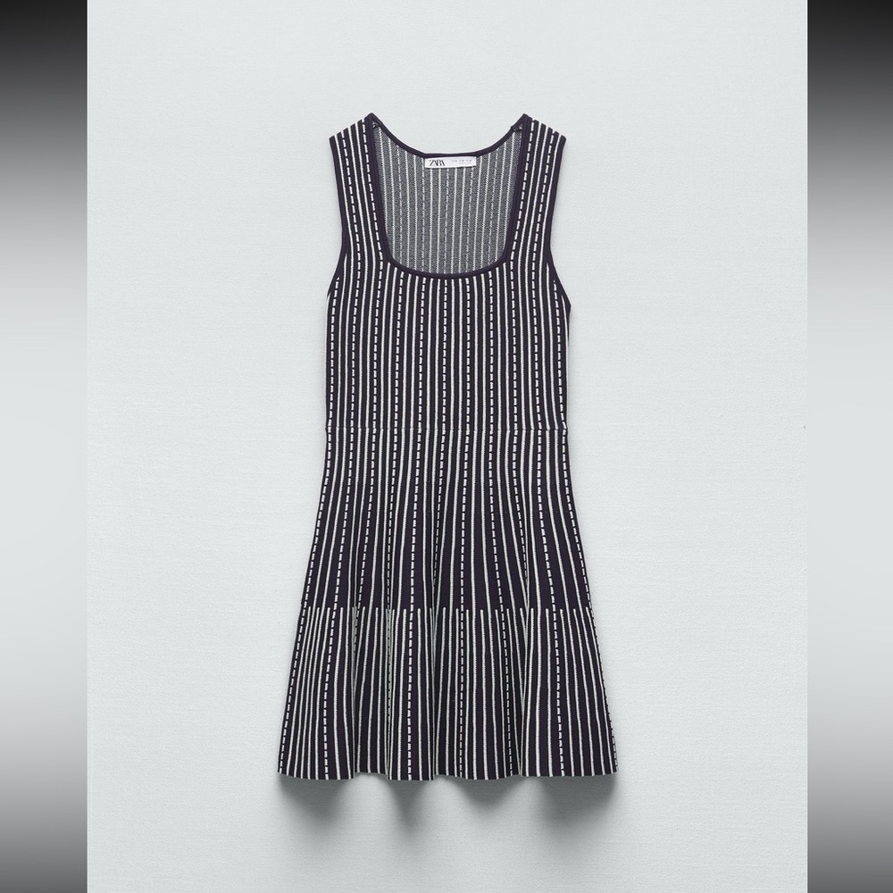 Zara Navy and White Striped Mini Knig Dress